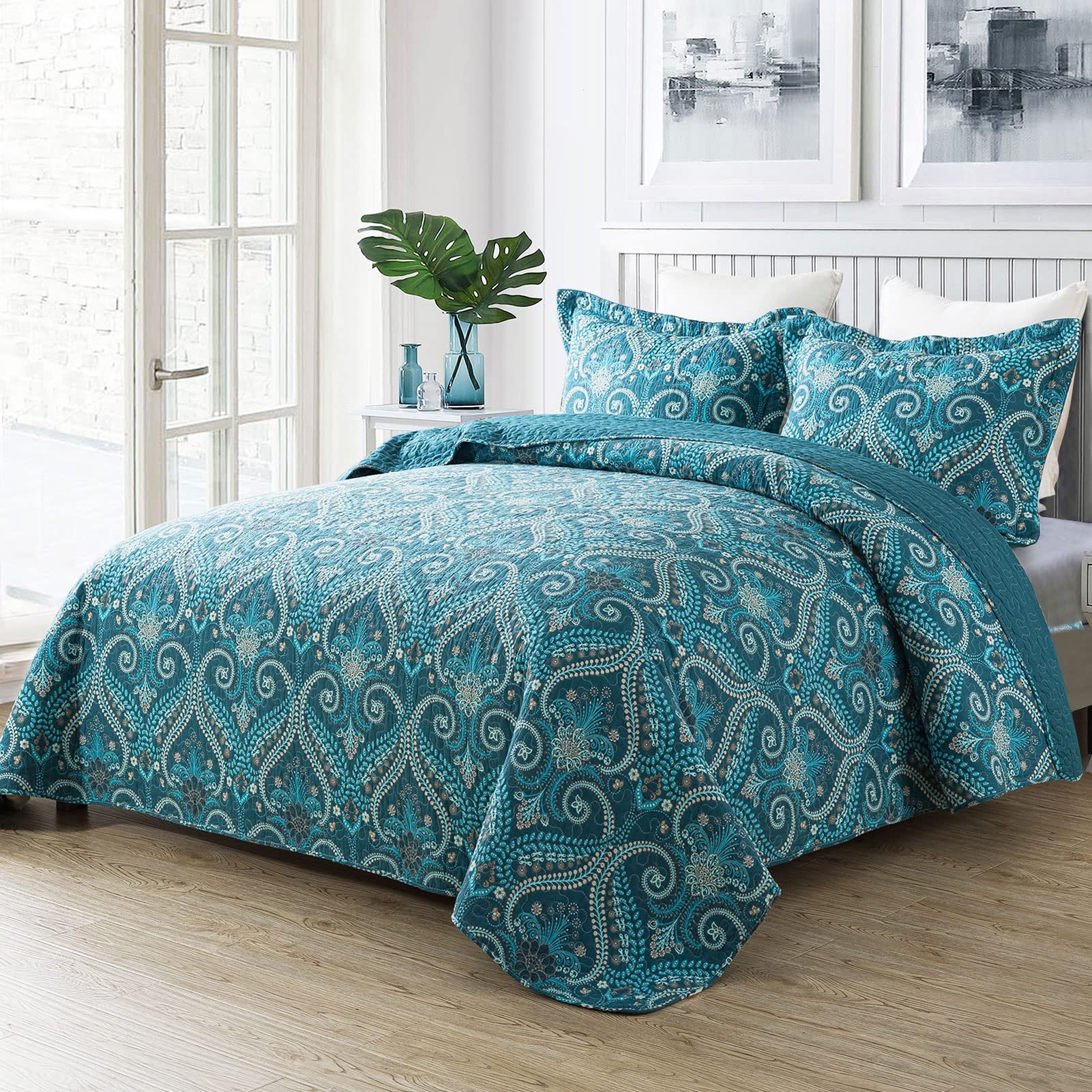 Microfiber Quilts Reversible Bedspreads Patchwork Coverlets Floral Bedding Set All Season Quilts