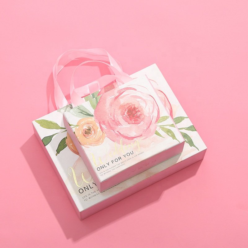 Customized Rigid Cardboard Pink Drawer Sliding Gift Jewelry Necklace Ring Matches Paper Boxes with Ribbon Handle
