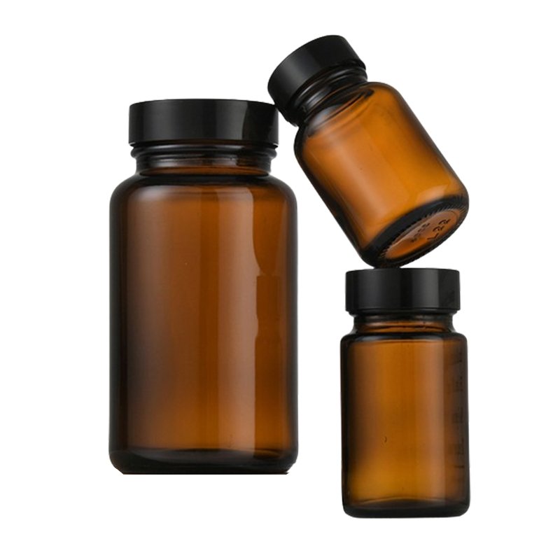 NQFIBER Customized Clear Frosted Amber Medicinal Capsules Glass Pill Empty Bottles Packaging 60 80 100 120 150 200 250ml
