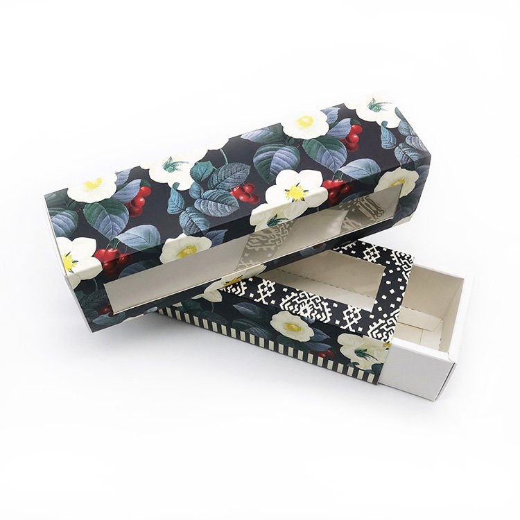 Wholesale cardstock drawer match box with clear window for macaron cookie snack candy