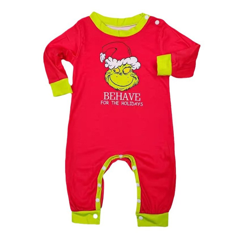 Christmas Grinchmas Patterns Round Neck Long Sleeve Family Matching Christmas Pajamas Sets For Xmas Party Supplies