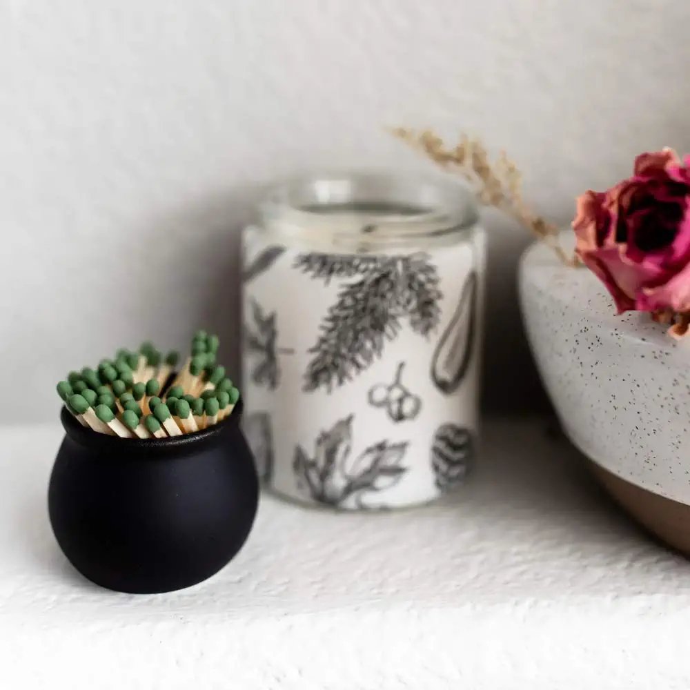 Black Ceramic Matchstick Storage Jar for Lighting Candles Ceramic Match Holder with Striker