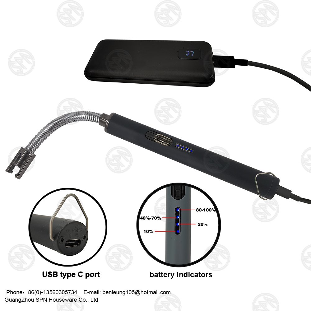 wholesale flexible Neck USB type C Rechargeable Windproof zinc alloy Arc flame long BBQ Lighter for candle,kitchen,camping
