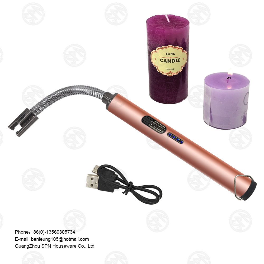 wholesale flexible Neck USB type C Rechargeable Windproof zinc alloy Arc flame long BBQ Lighter for candle,kitchen,camping