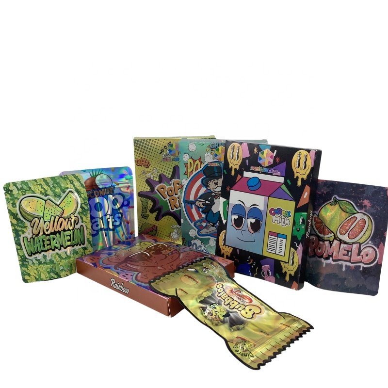 Custom 3.5g Cereal Foldable Boxes With Child Resistant Die Cut Mylar Gummy Cookie Candy Packaging Zipper Bags