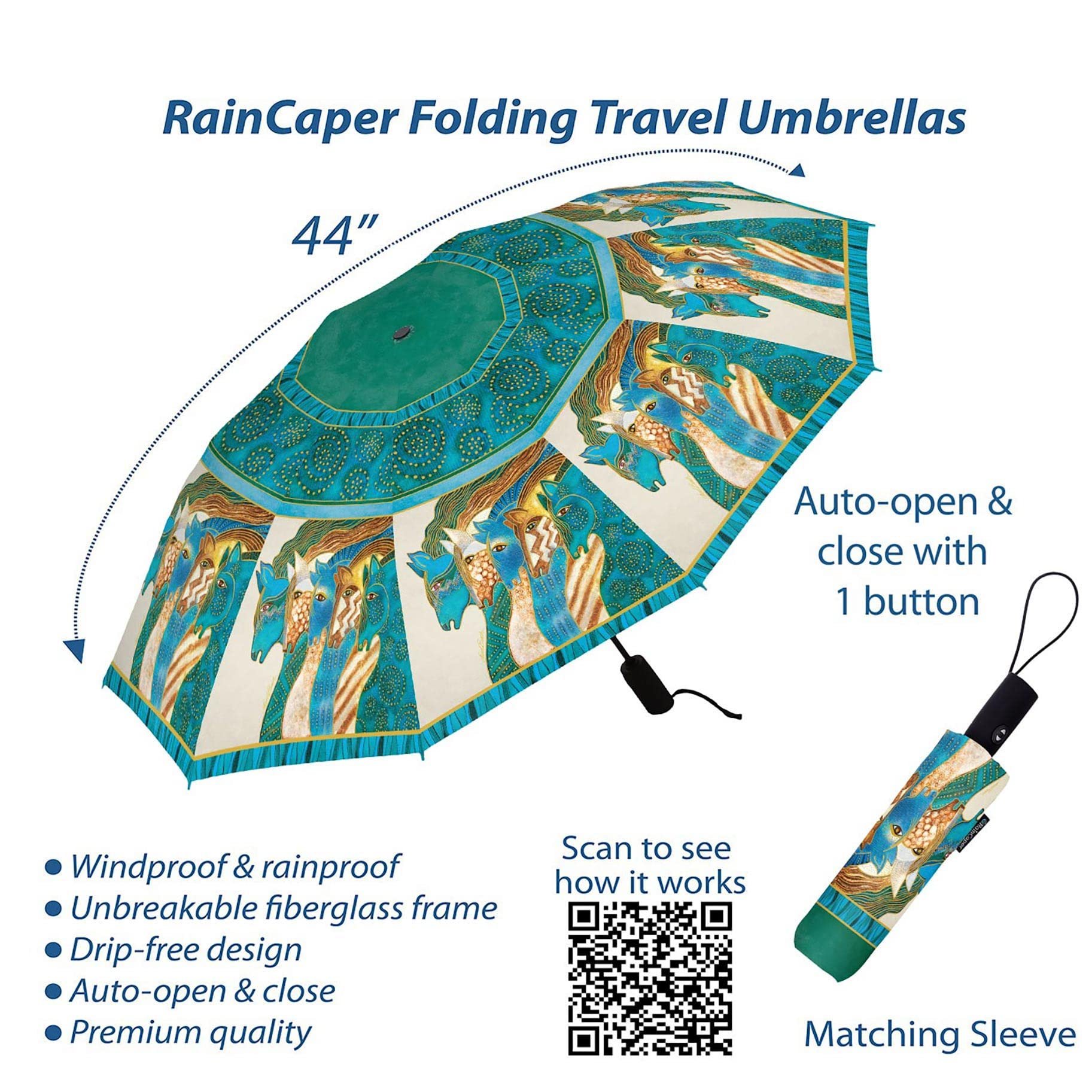 DD1961 Custom Print Windproof Auto Open Close Umbrellas Full Coverage Folding Travel Umbrella with Matching Sleeve