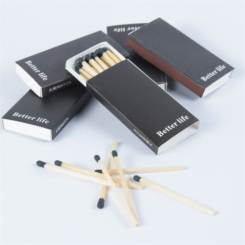 Stick matches, customized safety match boxes, and match colors can be customized