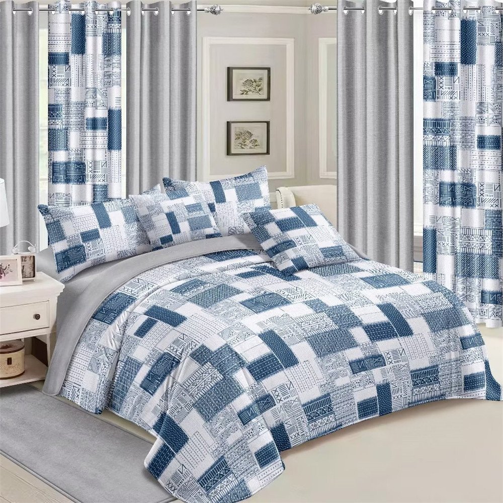 Microfiber printed 3 pcs in 1 bedroom bed duvet cover bed sheet curtain bedding sets with matching curtains