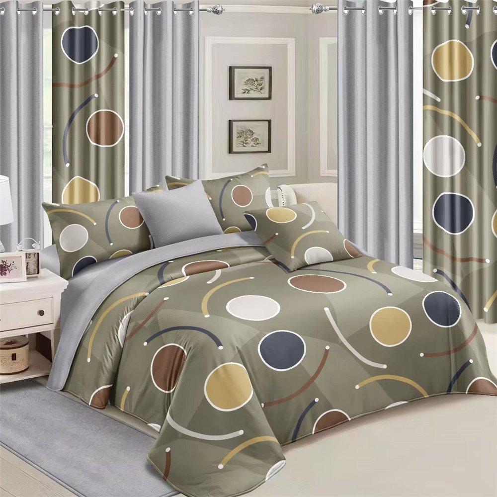 Microfiber printed 3 pcs in 1 bedroom bed duvet cover bed sheet curtain bedding sets with matching curtains