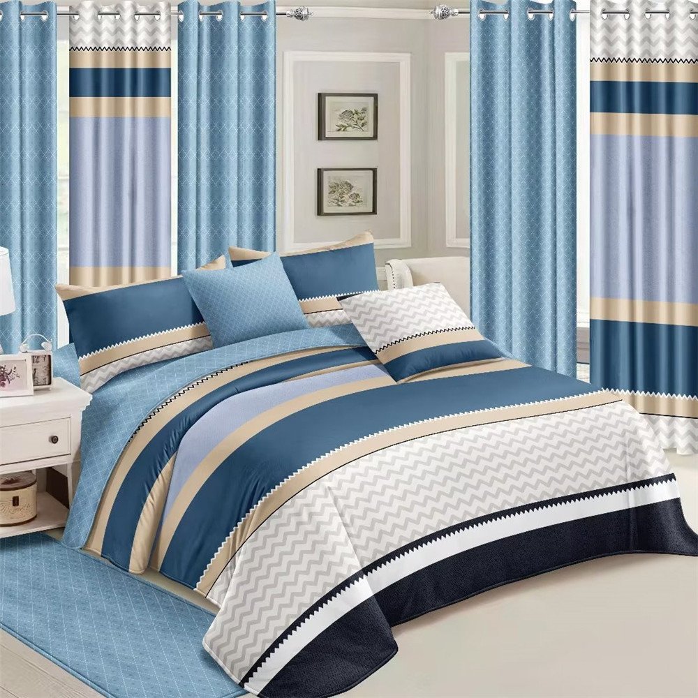 Microfiber printed 3 pcs in 1 bedroom bed duvet cover bed sheet curtain bedding sets with matching curtains