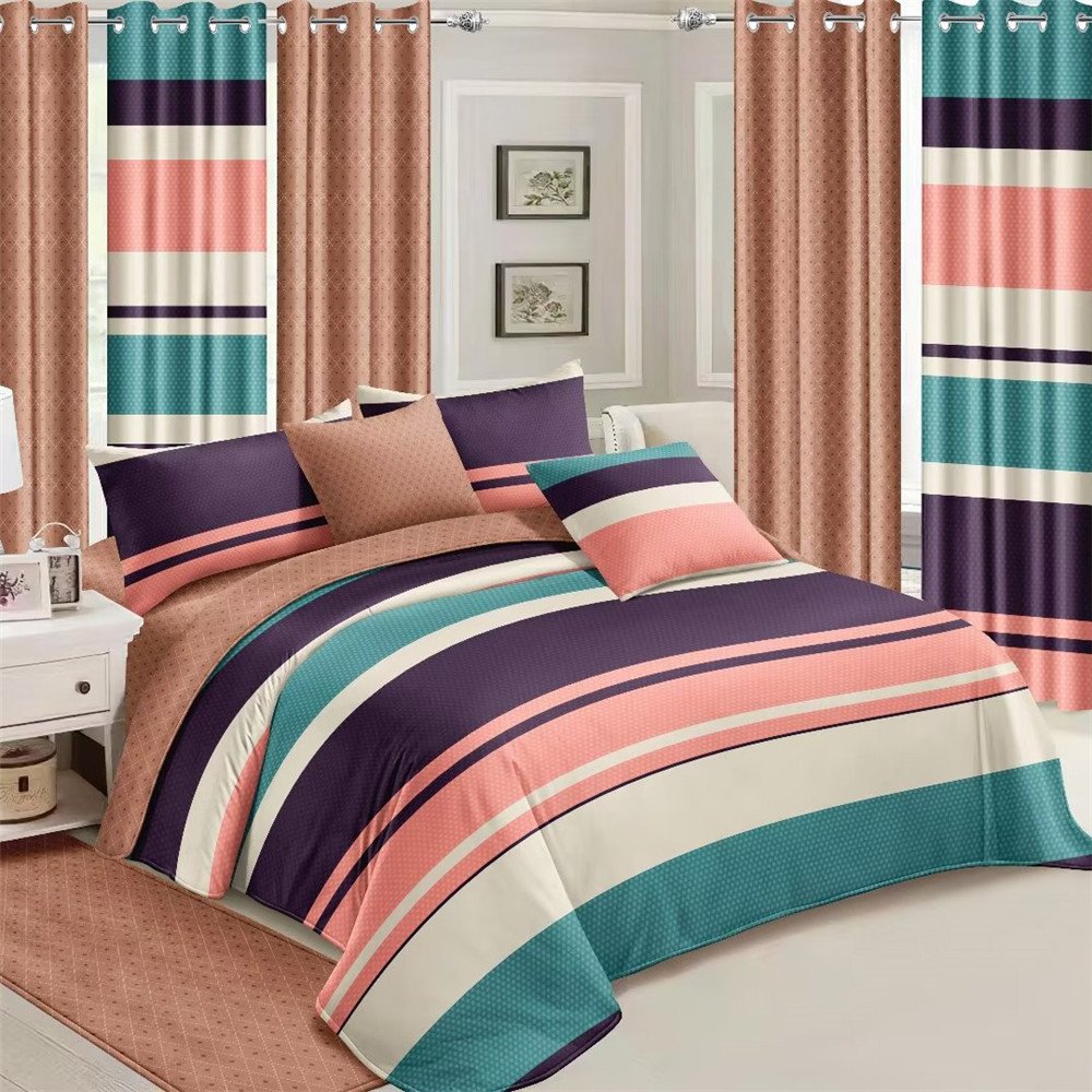 Microfiber printed 3 pcs in 1 bedroom bed duvet cover bed sheet curtain bedding sets with matching curtains