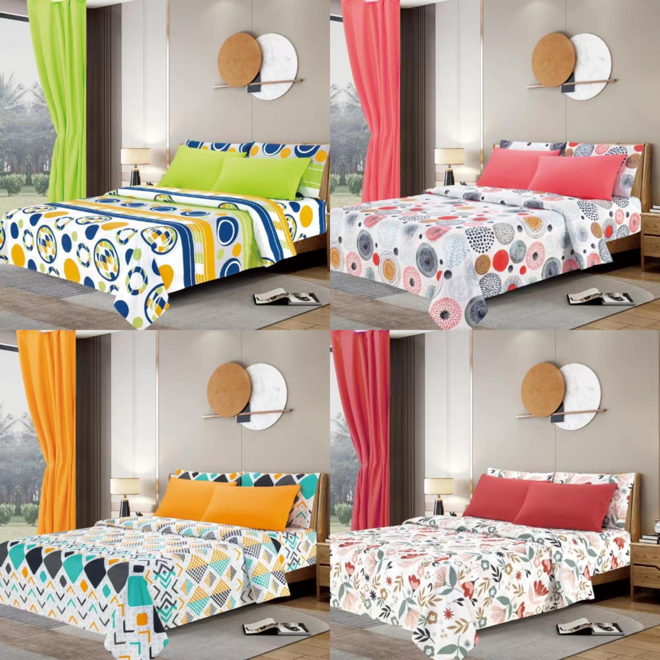 8 Piece Sheet Set Microfiber Flower Printing King Queen Bedding Sheet Set With Matching Curtains