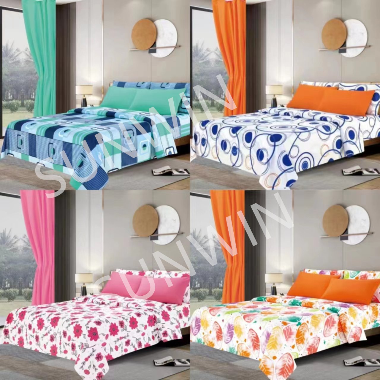 8 Piece Sheet Set Microfiber Flower Printing King Queen Bedding Sheet Set With Matching Curtains
