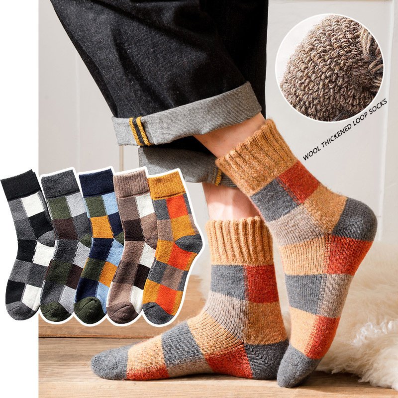 Wool socks logo custom men warm, thickened, and plush winter terry socks, medium length socks, color matching