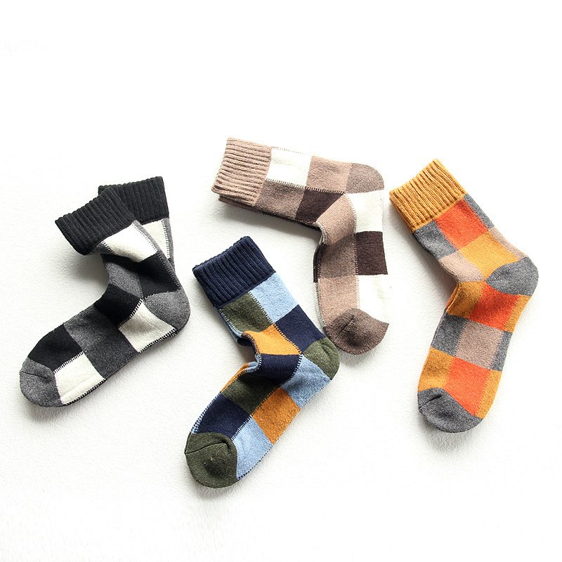 Wool socks logo custom men warm, thickened, and plush winter terry socks, medium length socks, color matching