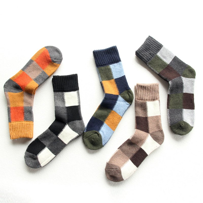 Wool socks logo custom men warm, thickened, and plush winter terry socks, medium length socks, color matching
