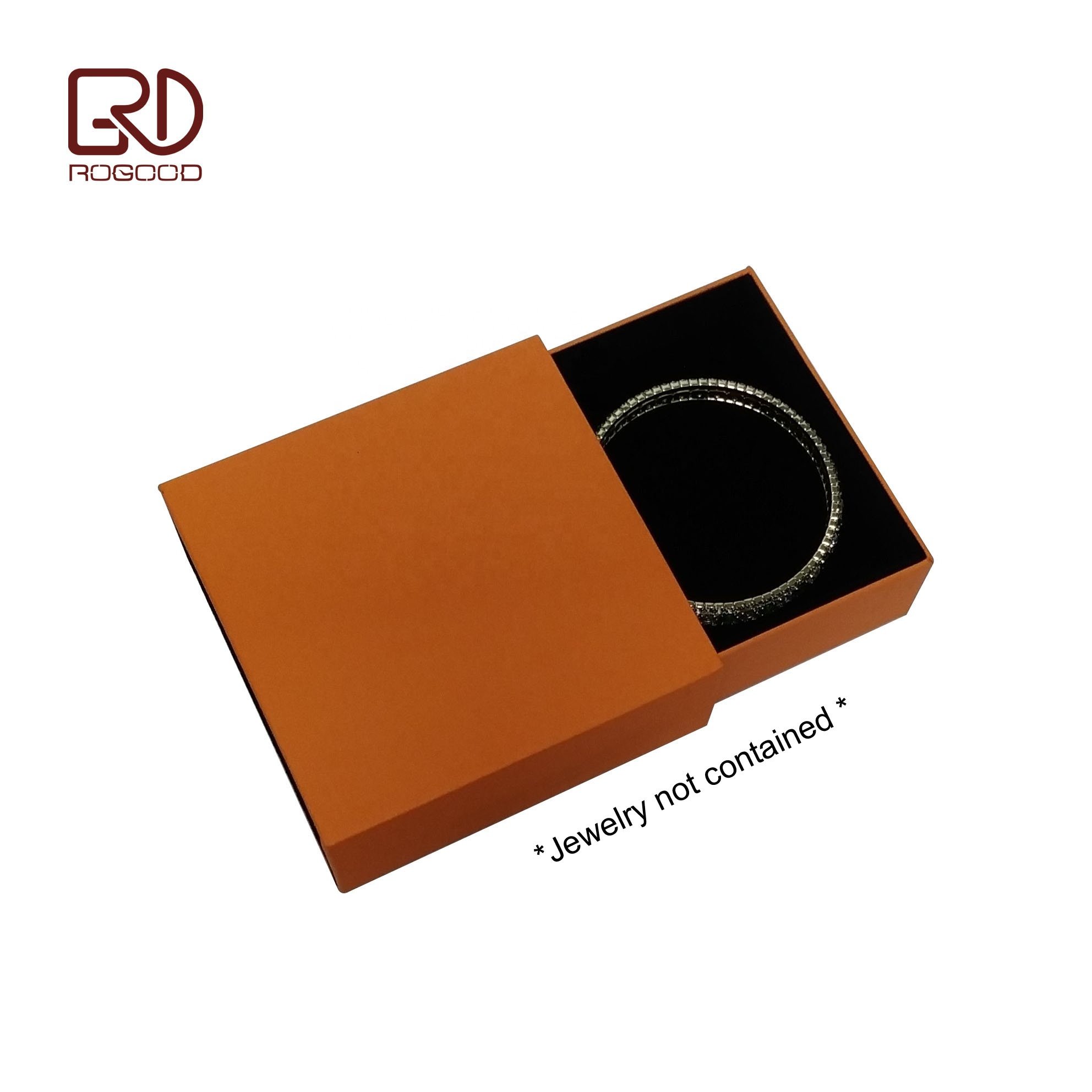 ROGOOD 90*90*37mm Black Velvet Lined Inside Sleeve Orange Color Rigid Cardboard match box style drawer Jewelry box P1901