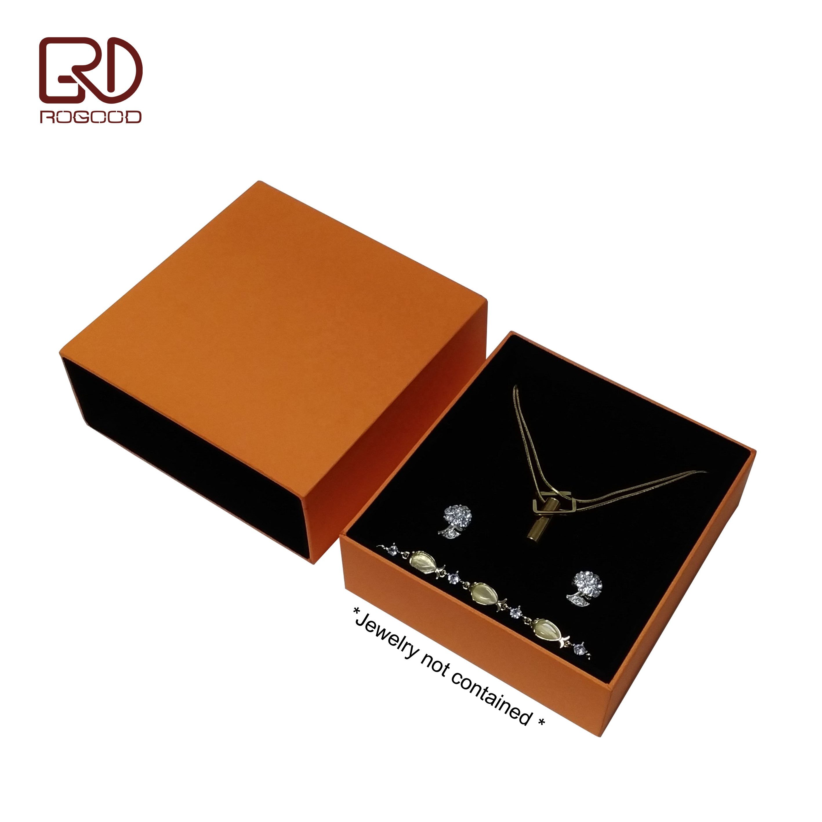 ROGOOD 90*90*37mm Black Velvet Lined Inside Sleeve Orange Color Rigid Cardboard match box style drawer Jewelry box P1901