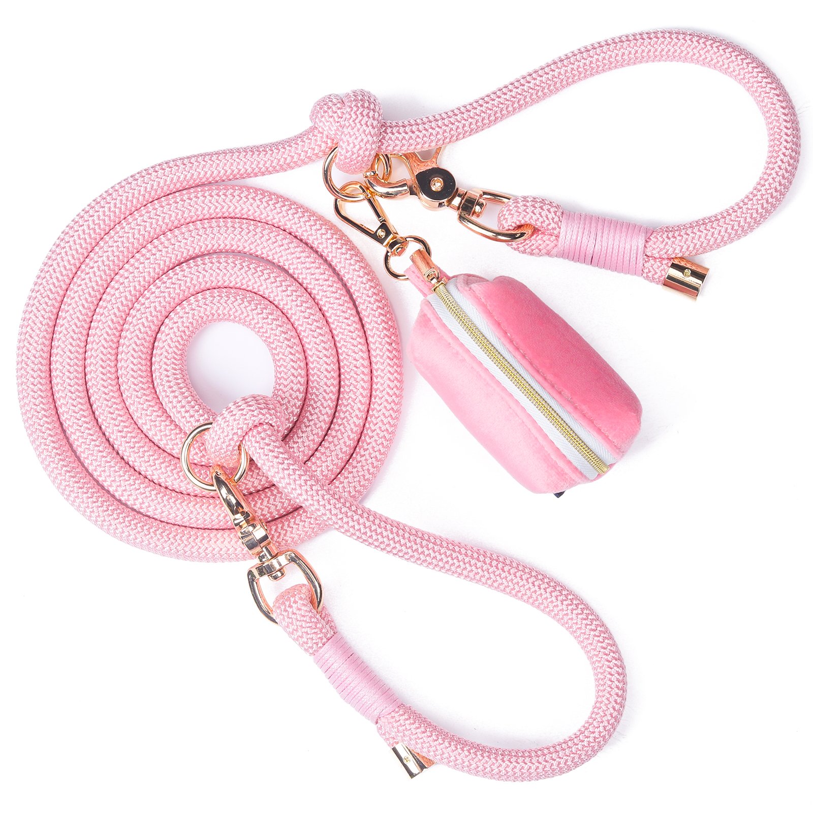 Hands Free Strong Rope Dog Leash With Matching Velvet Dog Bag Dispenser Dog Lead Slip Leash Pet Training