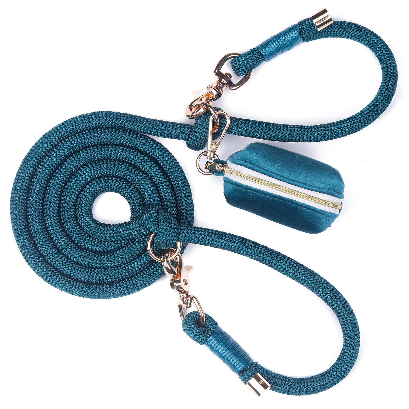 Hands Free Strong Rope Dog Leash With Matching Velvet Dog Bag Dispenser Dog Lead Slip Leash Pet Training