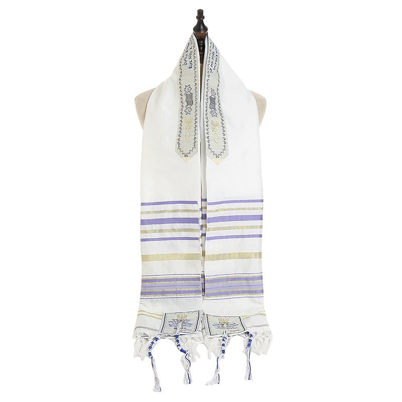 New Covenant Prayer Shawl Tallit Solid Polyester Jewish Prayer Scarf in Hebrew with Matching Case for Adults Four Season