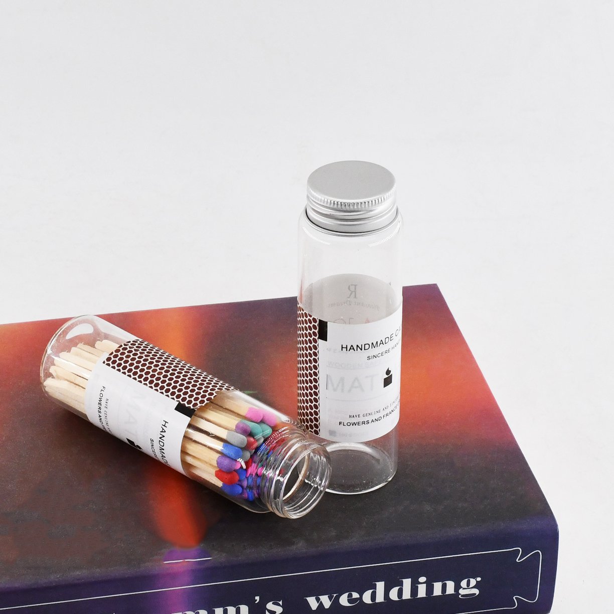 New Style Long Incense Candle Colored Matches Glass Jar With Striking Candle Matches In Glass Jar Match Box