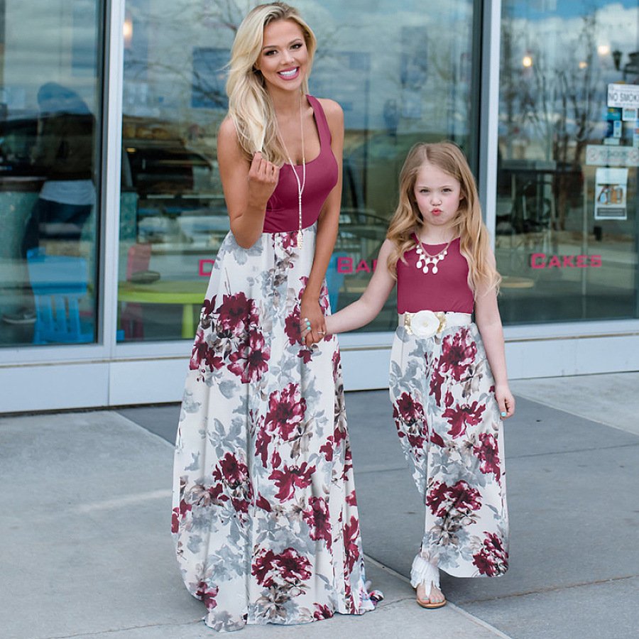 Summer Mom and daughter dress Casual Family Matching Clothes Floral Printed Mommy and me Long Dress For Mother Daughter Clothes