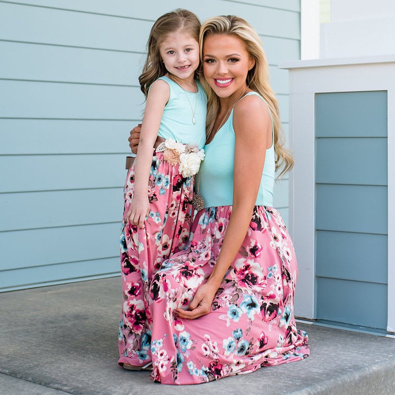 Summer Mom and daughter dress Casual Family Matching Clothes Floral Printed Mommy and me Long Dress For Mother Daughter Clothes