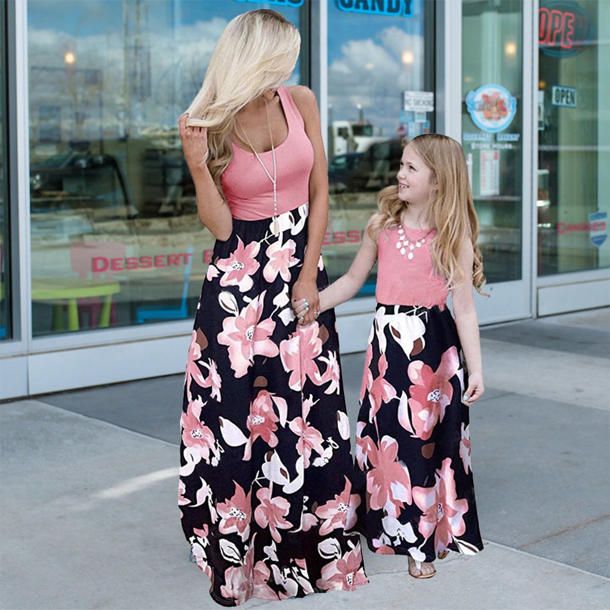 Summer Mom and daughter dress Casual Family Matching Clothes Floral Printed Mommy and me Long Dress For Mother Daughter Clothes