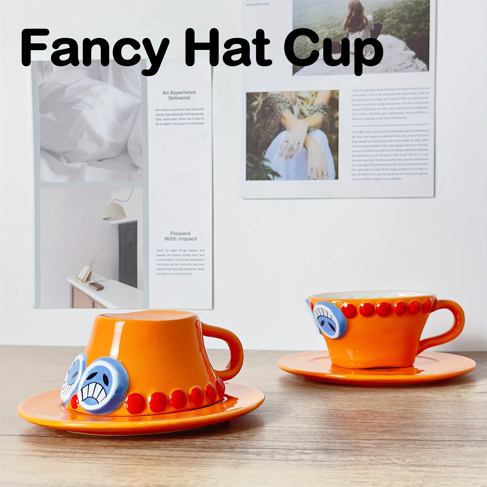 One Piece Ceramic Coffee Cups and Saucers Set Microwave Safe Perfect Gift for Him Her on Christmas Easter Halloween