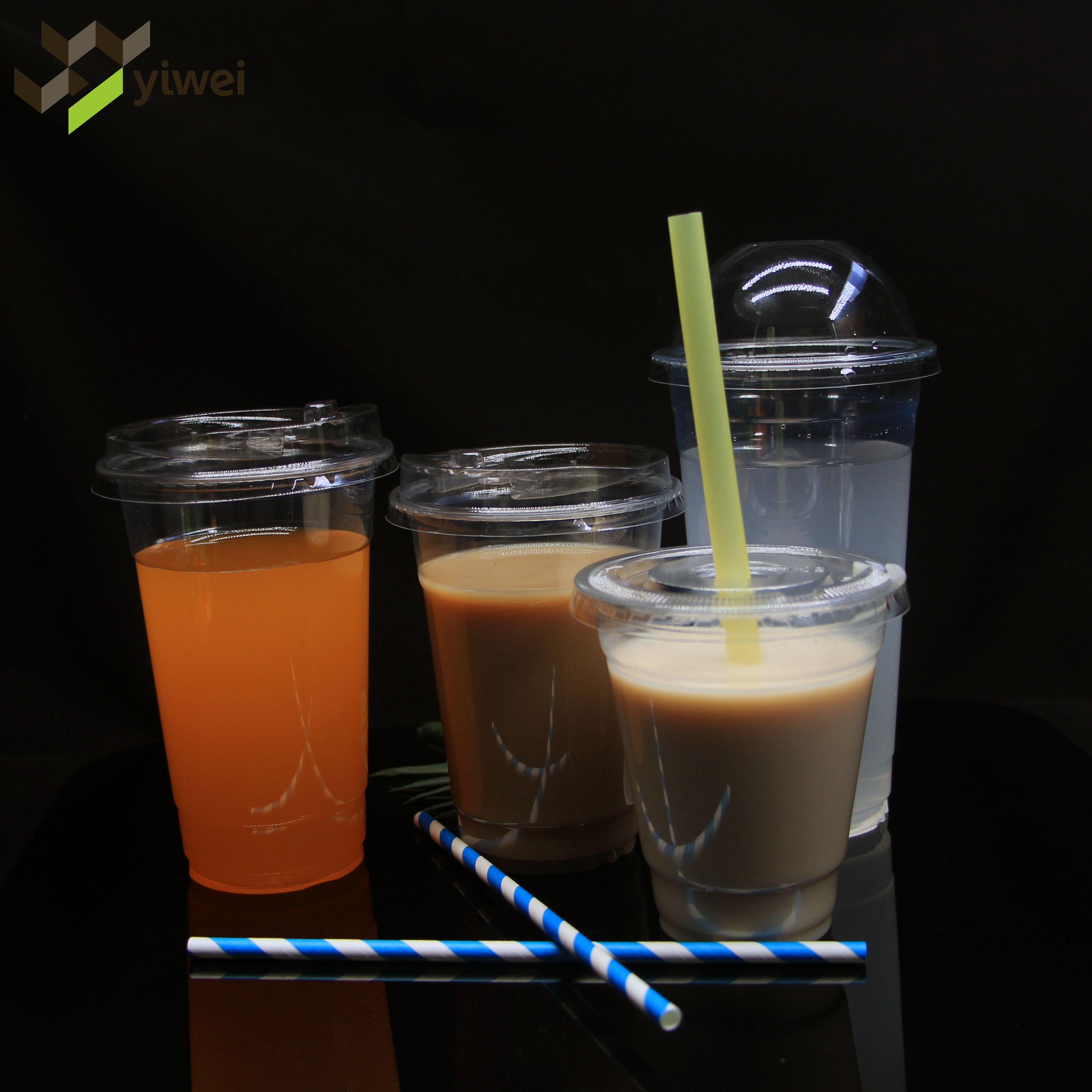 Wholesale 95mm PET Clear Plastic Drinking Cups Matching 2oz 4oz Inner Portion Cups With Dome Lids and flat lids