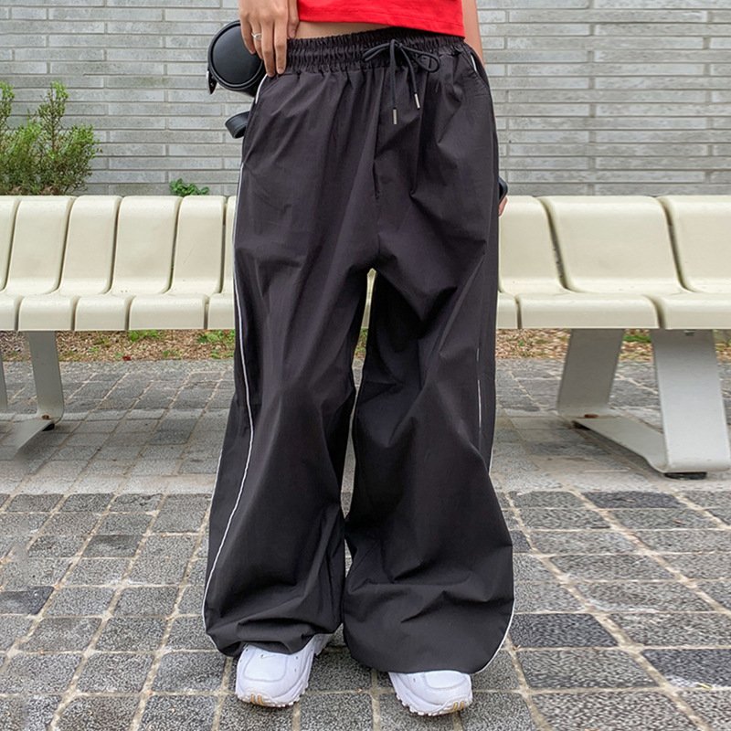 Contrast color retro loose casual pants High Street women straight all-matching elastic waist pants