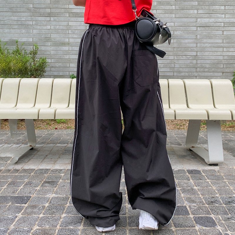 Contrast color retro loose casual pants High Street women straight all-matching elastic waist pants