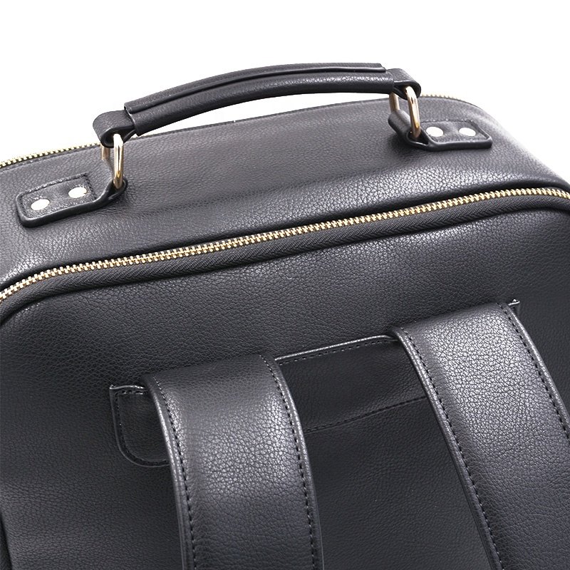 Custom all-match large capacity waterproof black faux pu vegan leather dslr camera bags backpack for photography