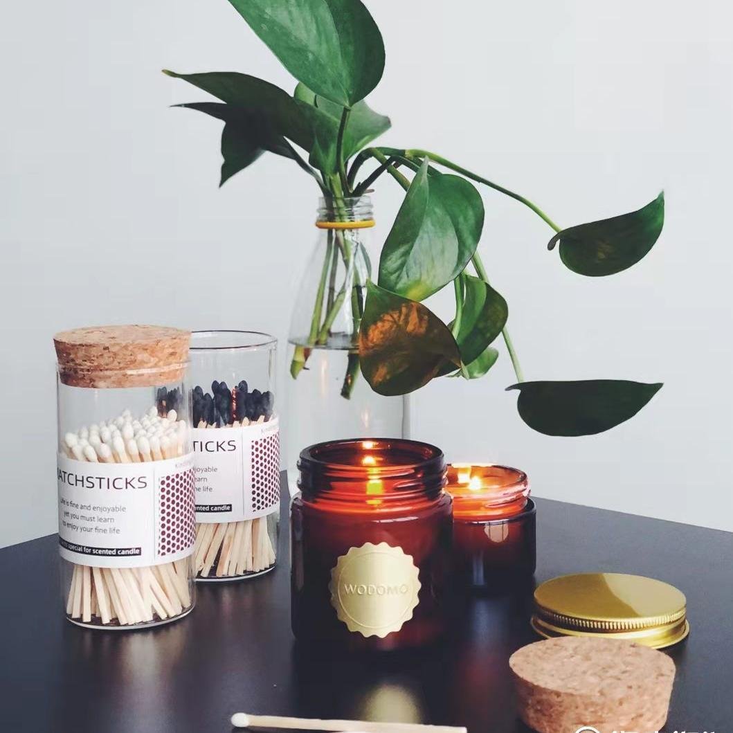 4 in Colorful Custom Candle Wooden Long Safety Pink Glass Matches Jar Wooden Matchstick in Bottle