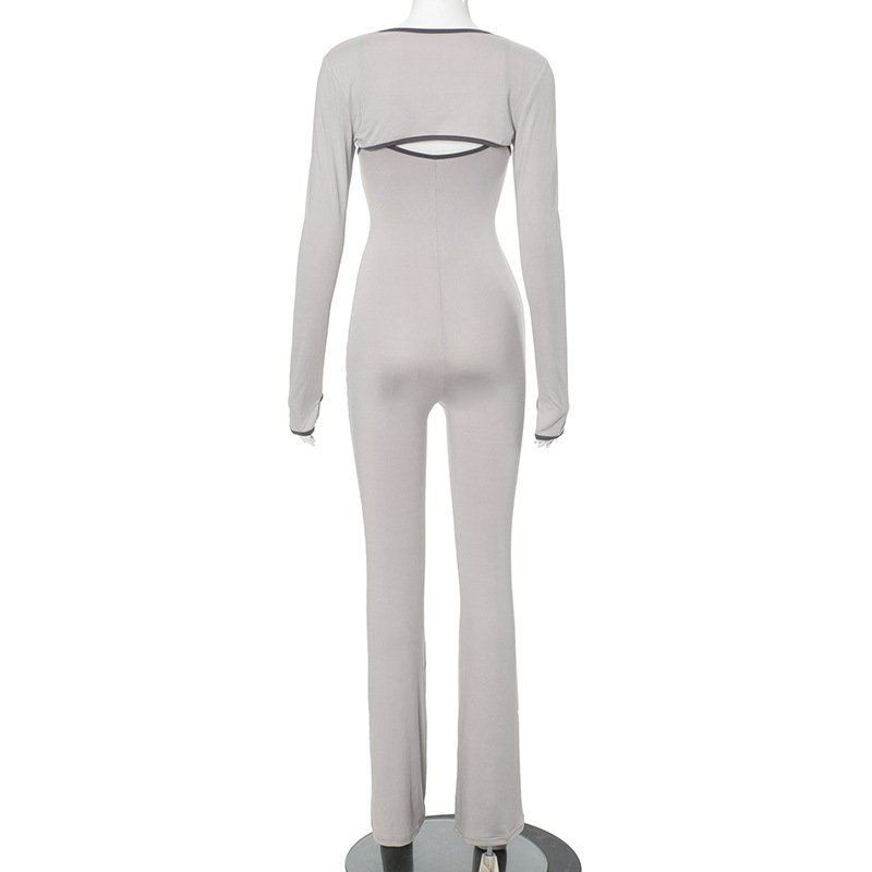 X15913C Casual Sporty 2 Piece Sets Women Concise Spaghetti Strap Jumpsuits and Long Sleeve Shawl Matching Fitness Tracksuits