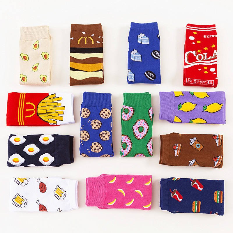 Hot Sale Funny Mens Socks Avocado French Fries Eggs Interesting Color Matching Cotton Food Socks Fashion Custom Sports Socks