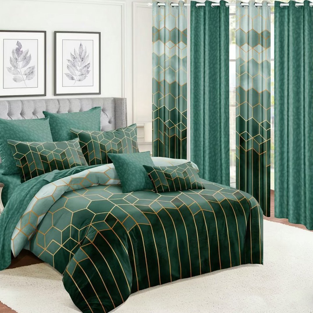 Factory printed cheap Home collection curtain bedding set with matching curtains