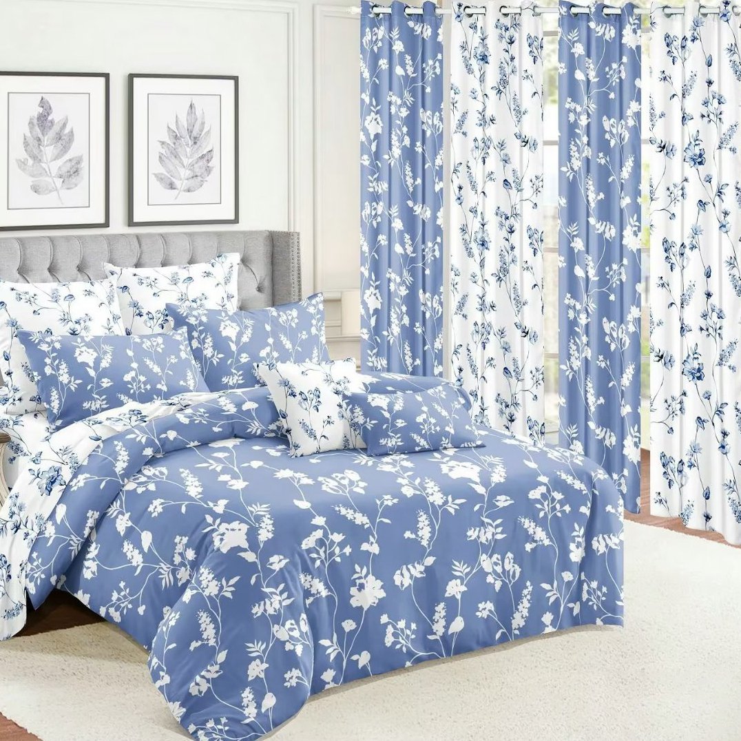 Factory printed cheap Home collection curtain bedding set with matching curtains