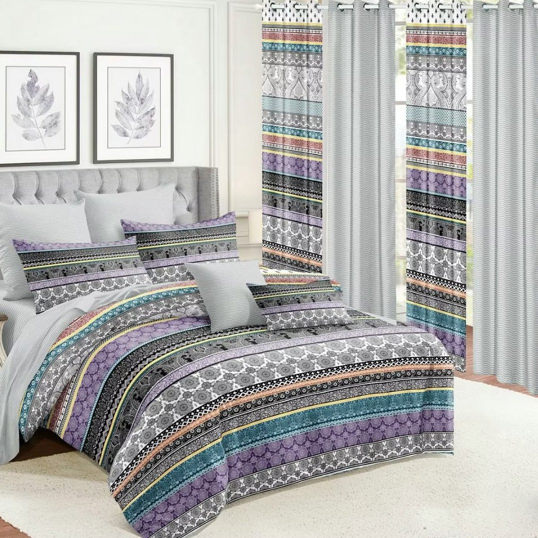 Factory printed cheap Home collection curtain bedding set with matching curtains