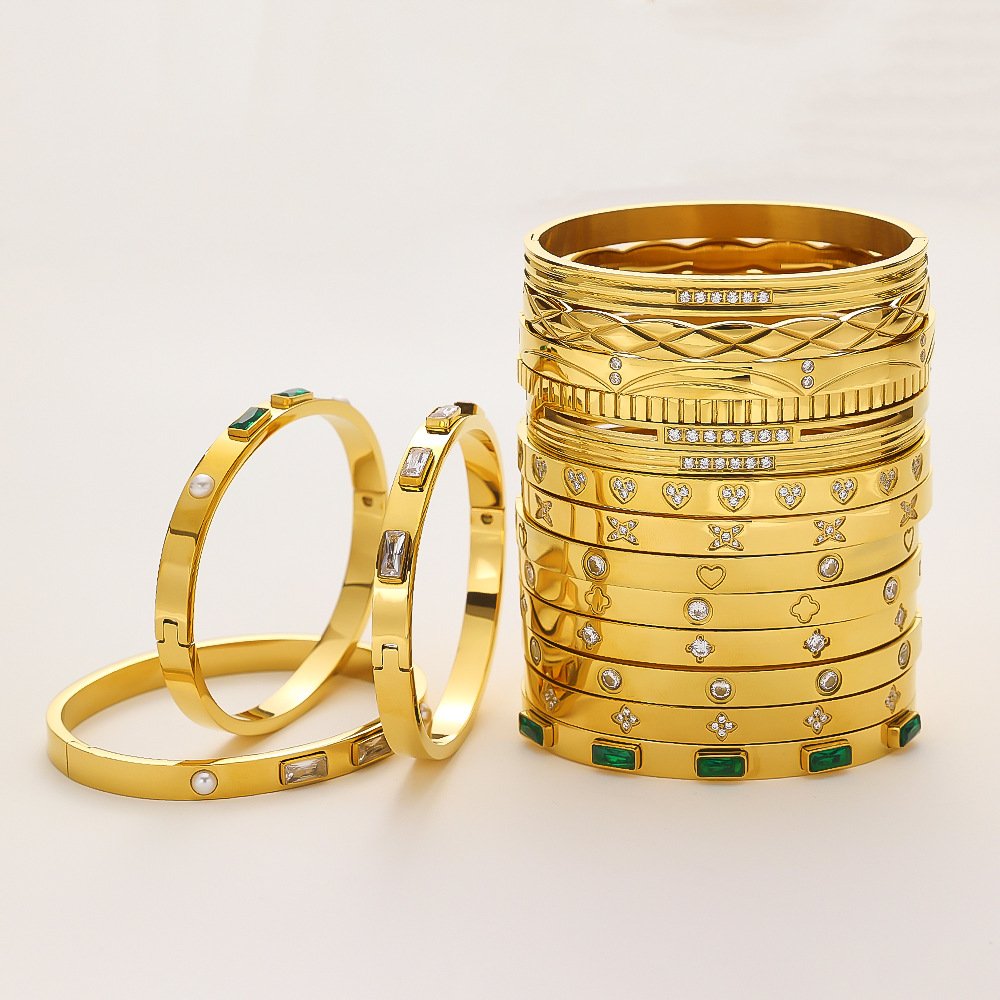 Fashion Jewelry Bracelets & Bangles Zircon gold stainless steel bracelet Retro and fashion all-matching diamond bracelet