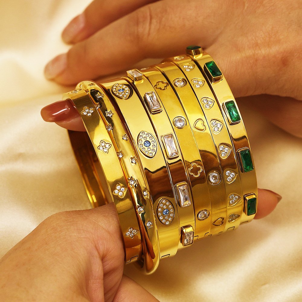 Fashion Jewelry Bracelets & Bangles Zircon gold stainless steel bracelet Retro and fashion all-matching diamond bracelet