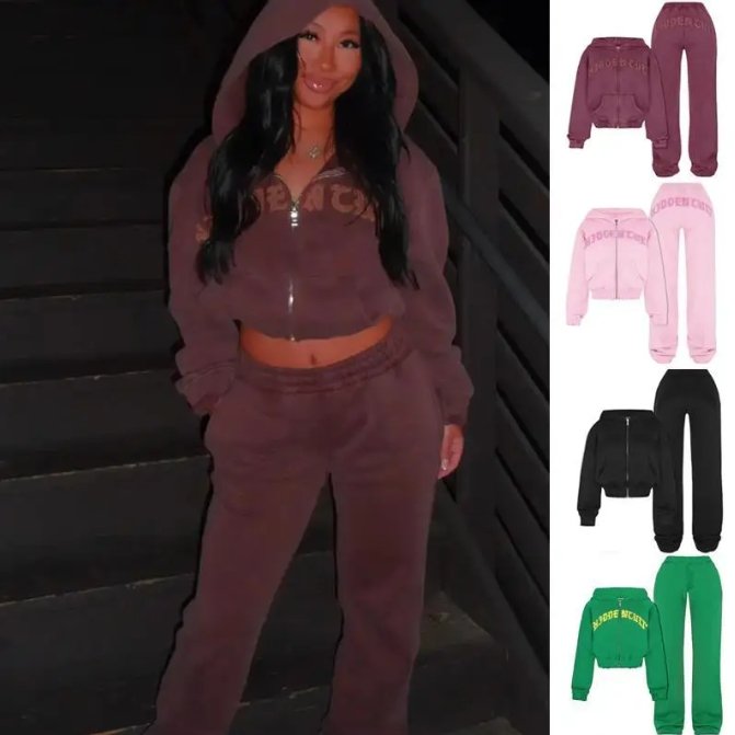 X16596C Casual Letter Embroidery 2 Piece Sets Women Hipster Long Sleeve Zip-Up Hoodie and Sweatpants Matching Autumn Tracksuits