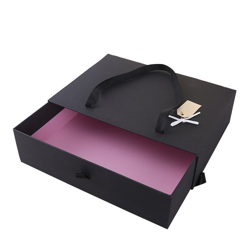 Wholesale Cardboard Clothing Shoes Box Garment Lingerie Gift Packaging Box Sliding Drawer Box With Ribbon Handle