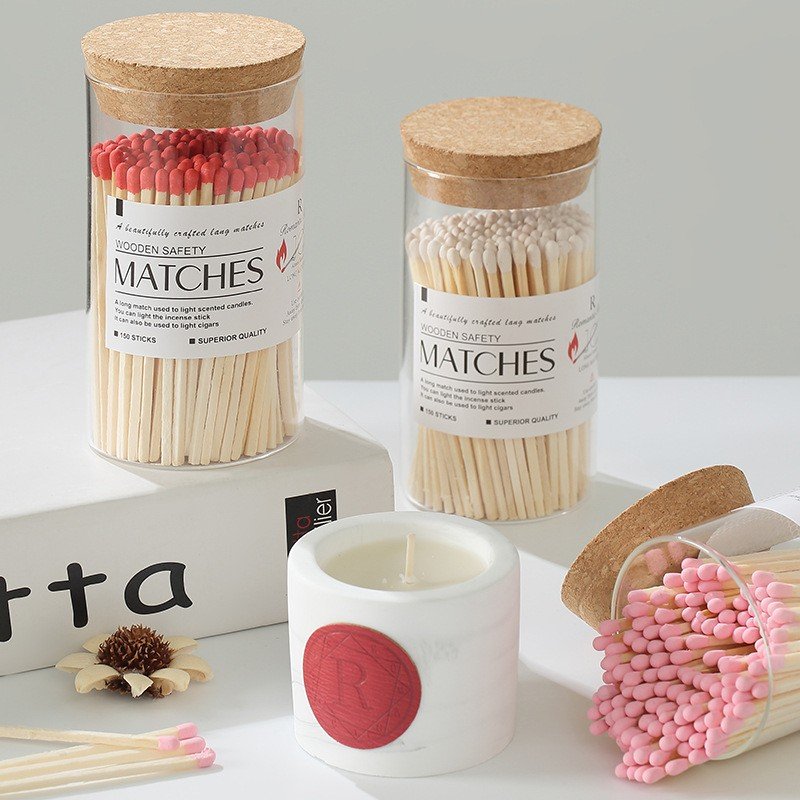 Hot Selling Colorful Matches Luxury cylindrical glass jar long 10 cm Sticks Safety Matches Personalized Matches