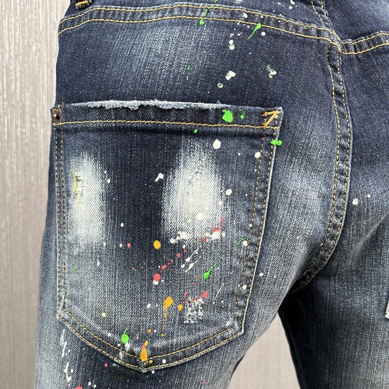 2024 New men's denim trousers spray-painted Italian style gray small straight-foot trendy jeans fashion matching
