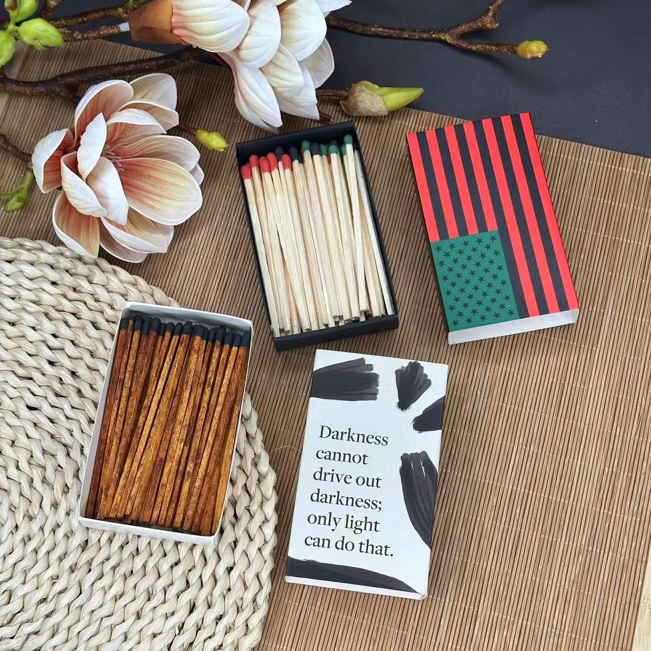 INS Style Factory Matchbox Custom Matchstick Cigar 4 inches Candle Incense wood with logo Safe hotel bulk box match