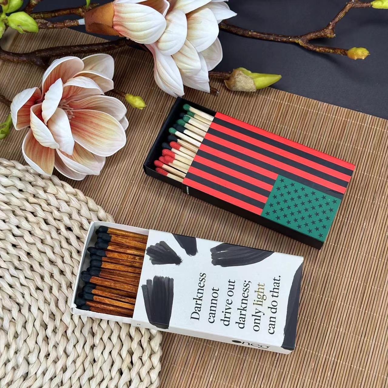 INS Style Factory Matchbox Custom Matchstick Cigar 4 inches Candle Incense wood with logo Safe hotel bulk box match