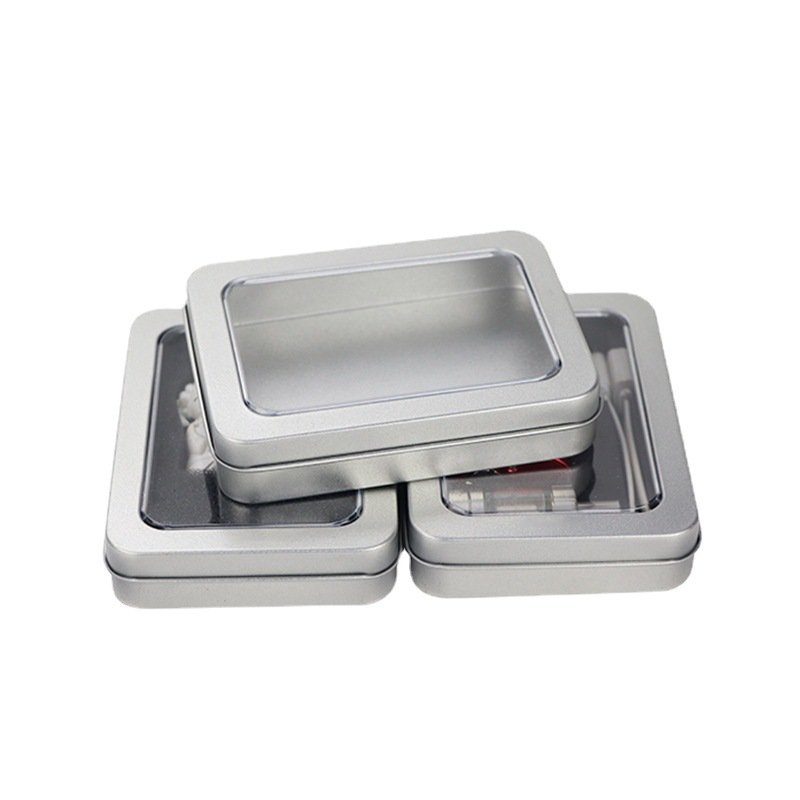 large silver rectangular gift with transparent lid solid gold containers color printed cans for matches gardener set tin box