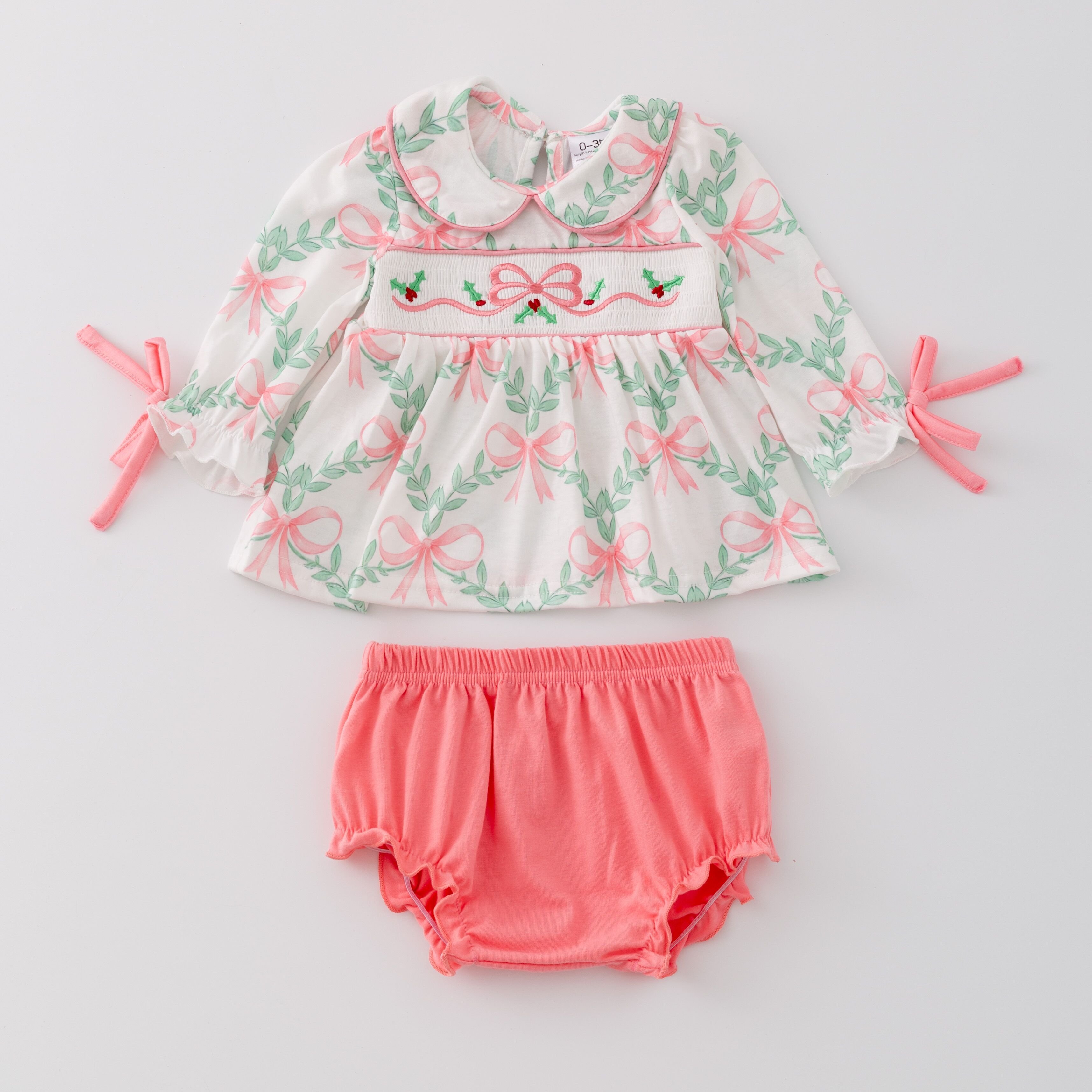 Kids Smocked Clothing Infant Baby Kids Toddler Girls Sibling Clothes Christmas Knot Embroidery Dress Set Outfit Matching